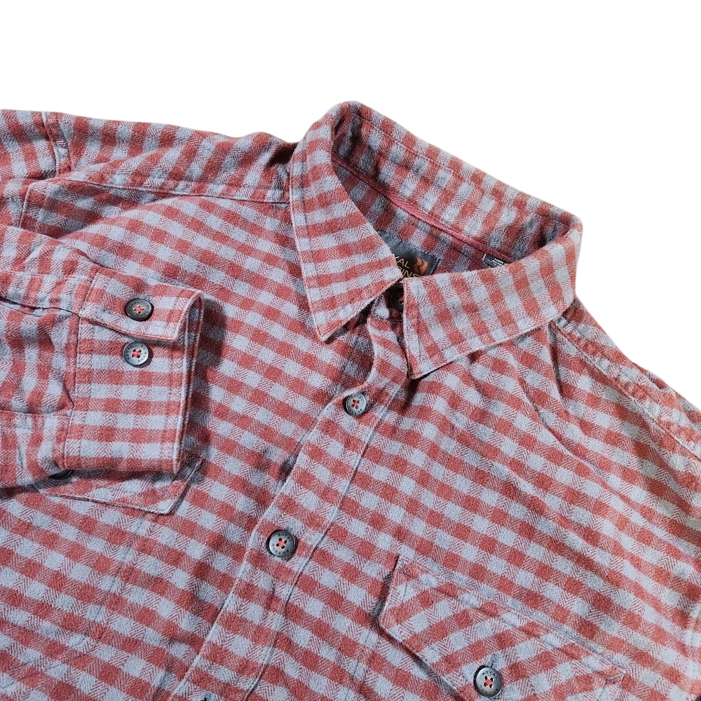 Royal Robbins Flannel Shirt Men's Size L Brown Check Plaid Button Up Maroon Gray